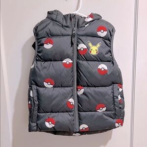 H&M Dark Charcoal Poké Ball and Pikachu Puffer Vest with Removable Hood